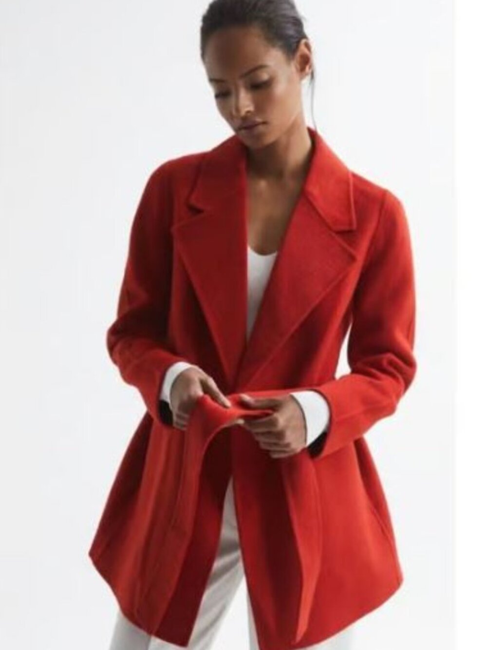 Reiss Belted Blindseam Short Coat in Red - sz 12 - NWOT